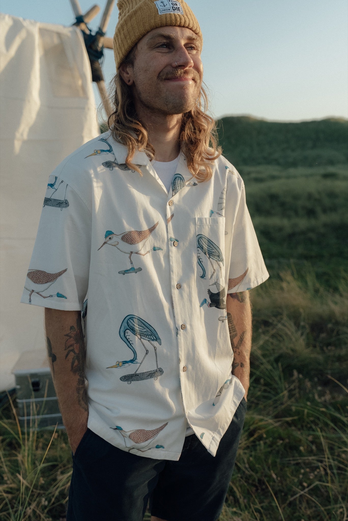 LAKOR Skating Birds Short Sleeve Shirt Short Sleeve Shirt Star White