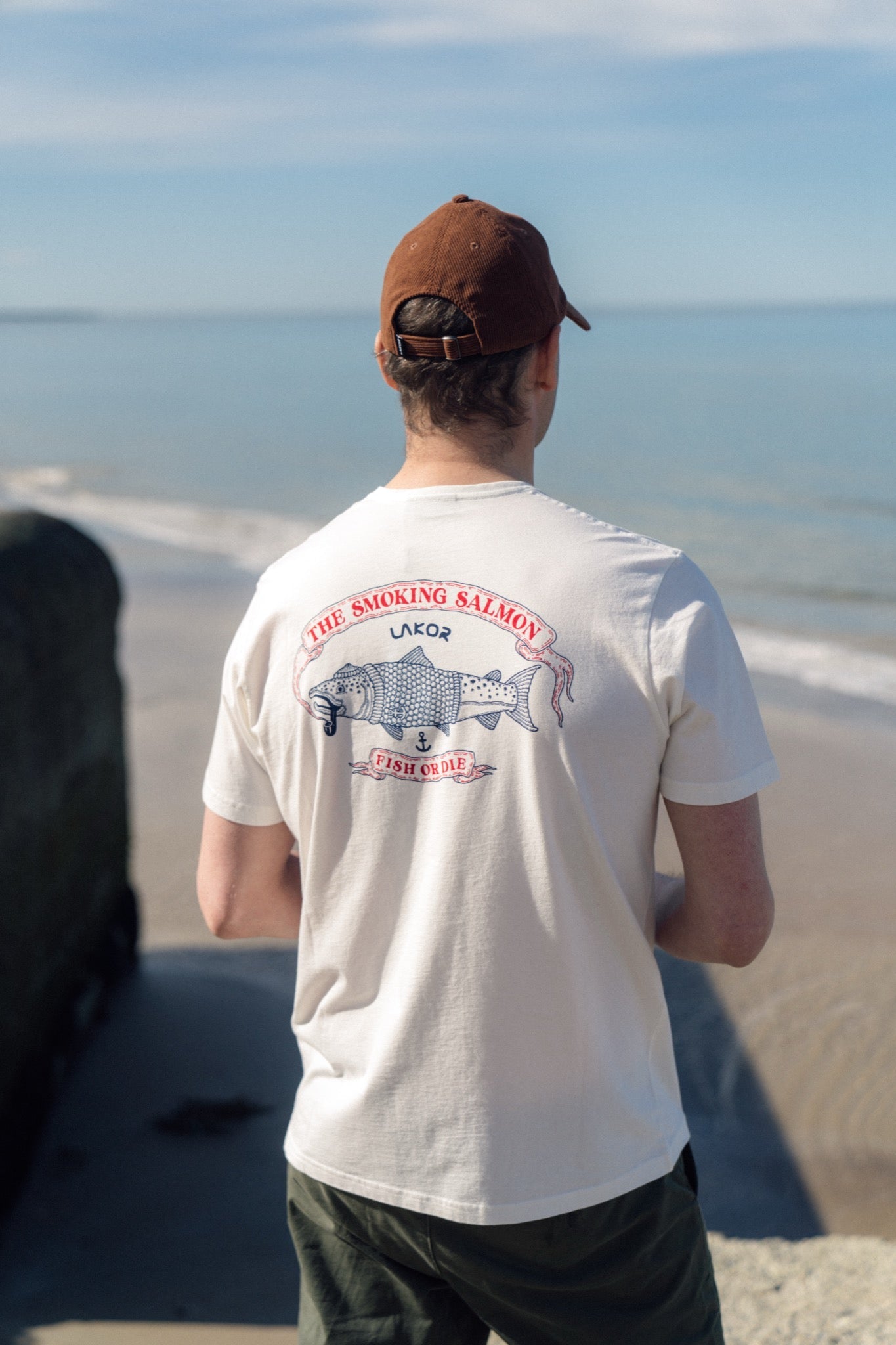 LAKOR The Smoking Salmon Back T-shirt T-Shirt Star White